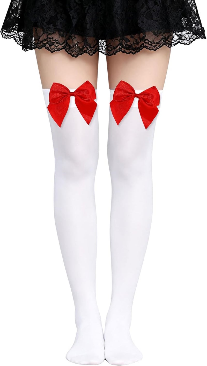 Parma77 Women's Satin Bow Stockings, Thigh High Stockings with Bows Over The Knee Socks, Thigh High Over Knee Stocking - Image 1